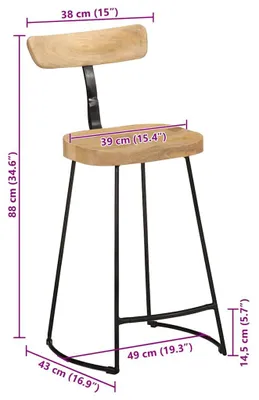 Image de vidaXL Tabouret de bar 2 pcs. 49x43x88 cm Bois massif de manguier