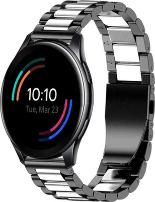 Produktbild von Strap it - Stahlarmband - Kompatibel mit OnePlus Watch Armband - Gliederarmband - Faltschließe - Ersatzarmband Edelstahl - für Armband Schwarz/Silber