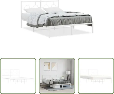 Produktbild von The Living Store Bettgestell mit Kopfteil Metall Weiß 140x200 cm