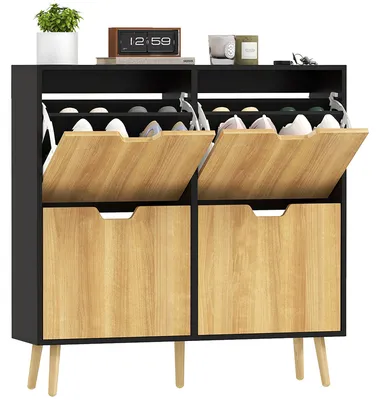 Image de Armoire à chaussures - Rangement à chaussures - Meuble d'entrée - 4 portes - Capacité pour 16 paires de chaussures - Étagères réglables