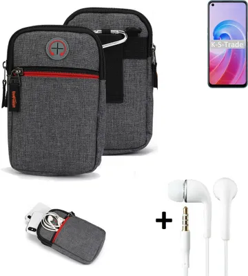 Produktbild von K-S-Trade Gürteltaasche + Kopfhörer kompatibel mit Oppo A96 Handy Tasche Holster Schutz Hülle Handy Hülle grau Zusatzfächer 1x