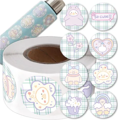 Zdjęcie produktu dla Kawaii okrągłe naklejki w rolce, 500 sztuk, kolorowe dekoracje DIY dla dzieci