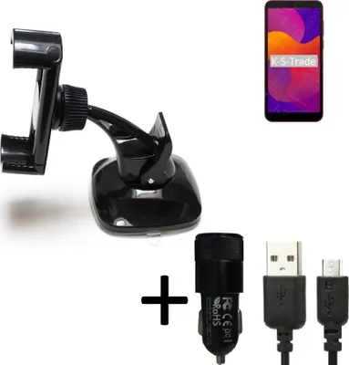 Produktbild von K-S-Trade Halterung kompatibel mit Huawei Honor 9S Windschutzscheibe / Armaturenbrett + LADEGERÄT mit Mico USB Kabel Autohalterung KFZ Halter