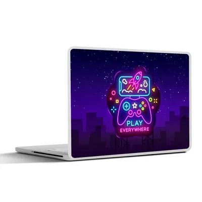 Produktbild von MuchoWow® Laptop Aufkleber Sticker Cover Gaming - Neon - Spielen - Blau - Nacht - Controller 31x22.5 cm - Laptop-Deko