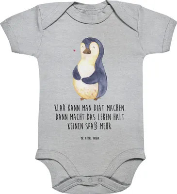 Produktbild von Mr. & Mrs. Panda babykleidung body Pinguin Diät 1. - 3. Monat - Heather Grey - Geschenk, Strampler, glücklich, Abnehmen, Babystrampler, Baby, Babybody, overall