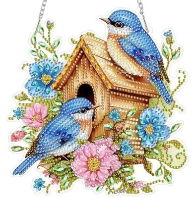 Produktbild von Diamond Painting Fensterbilder Blaue Vögel Set 20x20cm Blau-Vogel