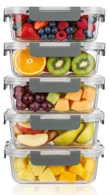 Image de Ensemble de 5 récipients alimentaires en verre borosilicaté, capacité de 1050 ml