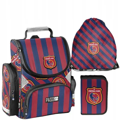 Produktbild von Schulranzen 3-tlg. Set für Mädchen & Jungen Fußball – Paso Ranzen, Mäppchen, Tasche football