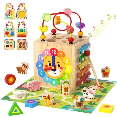 Produktbild von Omgoods – Montessori-Holzspielzeug für Kinder – Aktivitätswürfel, 7-in-1