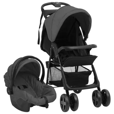 Immagine prodotto di Passeggino per bambini "Wichita" con navicella in acciaio, tela grigio scuro e nera. Dimensioni (L/A) 78x49x102 cm