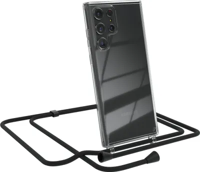 Produktbild von EAZY CASE Handykette kompatibel mit Samsung Galaxy S22 Ultra 5G, Handyhülle mit Umhängeband, Handykordel, Schutzhülle Clear, Band in Schwarz