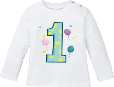 Produktbild von Baby Langarmshirt Babyshirt mit Aufdruck erster Geburtstag eins 1 Jahr Zahl Jungen Mädchen Shirt Moonworks® weiß 92/98 (16-24-Monate)