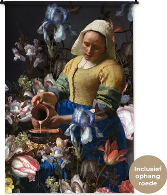 Produktbild von MuchoWow® Wandteppich Wandbehang Milchmädchen - Johannes Vermeer - Blumen 120x180 cm Tapisserie Dekoration Wandtuch - Schlafzimmer - Dekorationen für das Haus