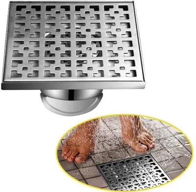 Immagine prodotto di Scarico a pavimento quadrato in acciaio inossidabile Unyqoos®, 15 x 15 cm, argento – Scarico per pavimenti con sistema anti-odore e filtro per capelli, ideale per bagno e cucina
