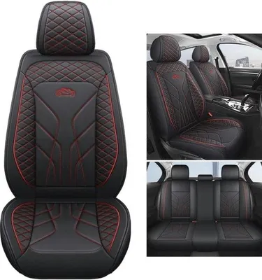 Produktbild von Famanu Autositzbezüge Set für 5-Sitzer - Schwarz Rot, geeignet für Airbags und Sicherheitsgurte