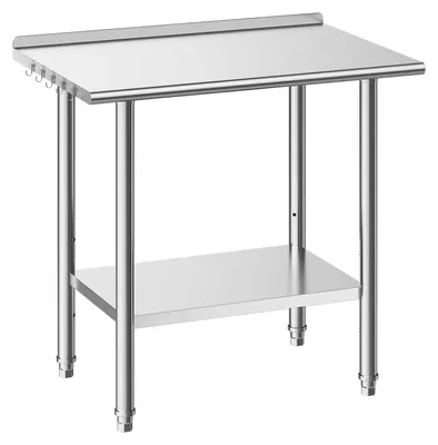 Produktbild von Edelstahltisch Gastro - Arbeitstisch mit Aufkantung - Verstellbare Höhe - Mit Unterboden/2 Ablagen - Tragkraft 227/191 kg - 91,5 x 61 x 89,4 cm - Silber
