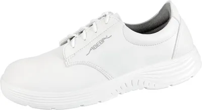 A white Abeba safety shoe is shown from a side angle against a white background.