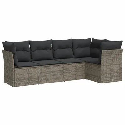 Produktbild von 5-tlg. Garten-Sofagarnitur mit Kissen Grau Poly Rattan