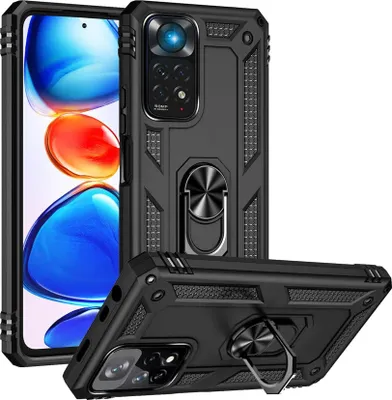 Produktbild von Hülle Schwarz für Xiaomi Redmi Note 11 PRO / Redmi Note 11 PRO 5G - Stoßfester Schutz im Militärstil Robuster Ring 360 Drehbar Phonillico®