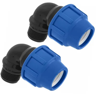 2er-Set Winkel 90° mit Außengewinde 32 mm x 1", schwarz