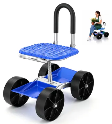 Produktbild von Rollsitz für Gartenarbeiten - Mobiler Gartenhocker - 360° Drehbar - Höhenverstellbar - Mit Rädern - Mit Griff und Aufbewahrungsfach - Blau