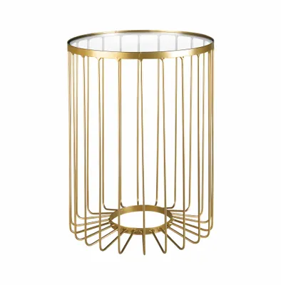Produktbild von Beistelltisch Ø 32 Rund Tisch Couchtisch Korb Metall Glas Gold Nachttisch Sicherheitsglas kleiner Glastisch