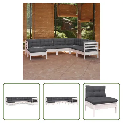Produktbild von The Living Store 7-tlg. Garten-Lounge-Set mit Kissen Weiß Kiefer Massivholz