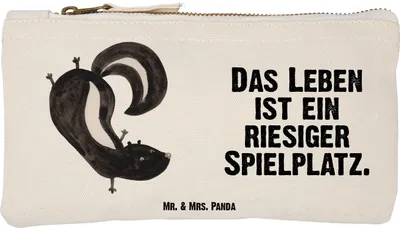 Produktbild von Mr. & Mrs. Panda Pouch Stinktier Handstand Größe S Klein - Weiß - Geschenk, Kosmetikbeutel, Stifteetui, Stinker, Stoffbeutel, kosmetiktäschchen, Wildtier, Skunk, Raubtier