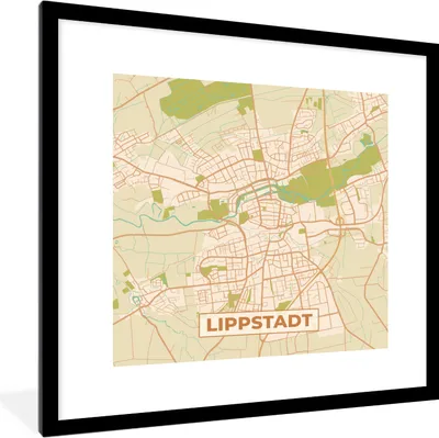 Produktbild von MuchoWow® Gerahmtes Poster Karte - Lippstadt - Karte - Stadtplan - Vintage 40x40 cm - Poster mit Schwarzem Bilderrahmen Wandposter Rahmen Foto Bilder - Poster - Plakat im Rahmen