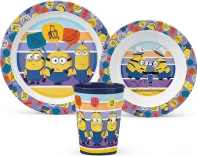 Produktbild von Die Minions Kinder Geschirr-Set 3 teilig Becher 260 ml Teller Schüssel