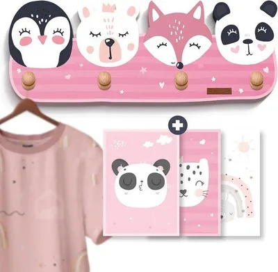 Produktbild von Famanu Kindergarderobe mit Tieren - Wandgarderobe für das Kinderzimmer mit Holz-Haken