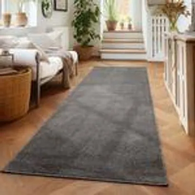 Obrázek produktu pro Měkký koberec s jednobarevným designem – moderní vzhled pro obývací pokoj a ložnici, velikost: 60 x 100 cm, Barva: Šedá