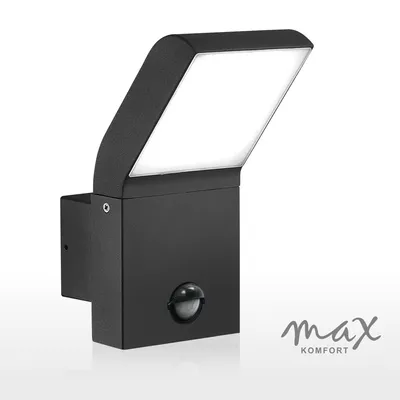 Produktbild von Maxkomfort Außenwandleuchte LED Aluminium Schwarz mit Bewegungsmelder 1504A1-BK, 10 x 21 x 16,5 cm, IP54, 10W 700lm