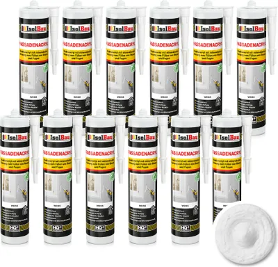 Produktbild von Isolbau Fassaden-Acryl - 12 x 300 ml Acryl-Dichtstoff mit Körnung zum Füllen von Rissen & Fugen im Innen- & Außenbereich - Weiß