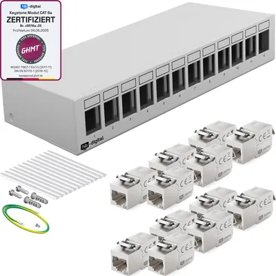 Produktbild von hb-digital Patchpanel 12 Port mit 12 x Keystone Module Cat 6a hellgrau
