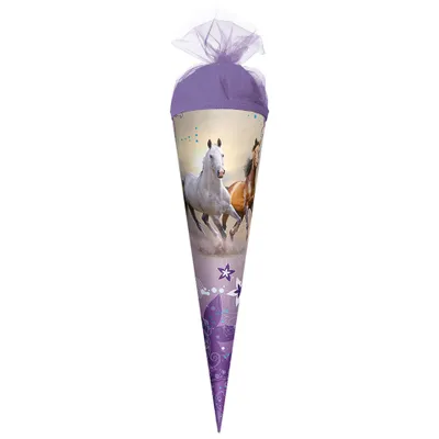 Produktbild von ROTH Geschenk-Schultüte klein Wildpferde 22 cm rund Tüllverschluss Zuckertüte Schulanfang