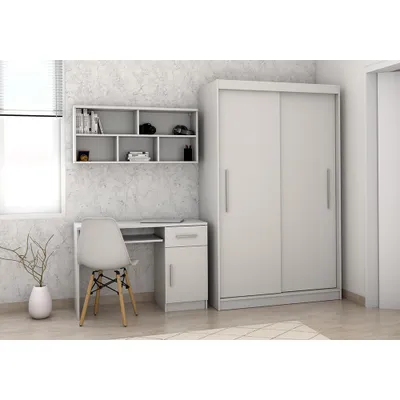 Obrázok produktu pre Set Schrank Schreibtisch Wandregal TOBBY 04 Weiß/Weiß