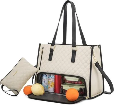 Produktbild von Laptop-Tas für 15,6 Zoll Notebooks mit isolierter Lunchtasche, Business-Tasche mit Geldbörse, ideal für Büro, Schule, Arbeit und Freizeit. Verfügbar in Beige und Schwarz.