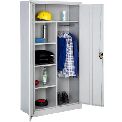 Image de Vestiaire métallique comprenant 6 casiers et 1 penderie intégrée - gris, 90 cm