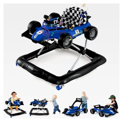 Produktbild von 4-in-1 Lauflernhilfe, klappbarer Lauflernwagen mit einstellbarer Höhe, Baby Walker in Autoform mit Lenkrad und Spieluhr, Laufwagen mit Rädern für Babys von 6–18 Monaten (Blau)