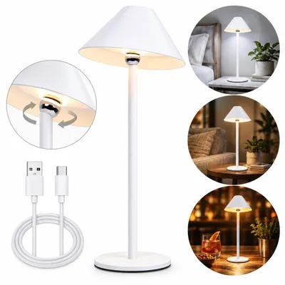 Produktbild von Kabellose Dimmbare LED Akku Tischleuchte Touch Tischlampe Lampe Wohnzimmer Nachttischlampen Dreifarbiges Licht Weiß