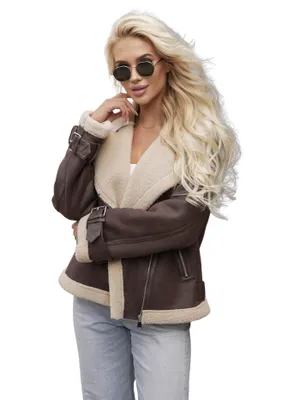 Obrázek produktu pro Dámská kožená bunda čokoládová OZONEE JS/61M8501/158 L