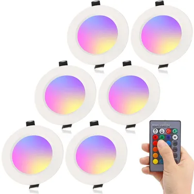 Produktbild von Einbaustrahler Led Spots Mit Fernbedienung 230V, 16 Farben Dimmbar RGBW Spots Einbau Deckenleuchte Rund Deckenspots Einbauleuchten Ultra Flach, 5W 6Pc