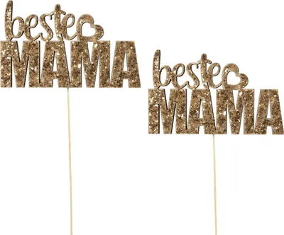 Produktbild von Blumenstecker Mama Deko Muttertag Geschenkidee Holzglitter Herz, 12 Stück