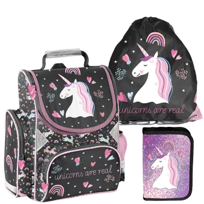 Produktbild von Schulranzen 3-tlg. Set für Mädchen & Jungen EINHORN – Paso Ranzen, Mäppchen, Tasche