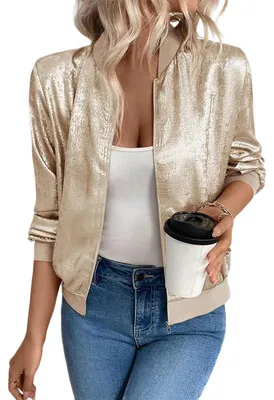 Image de Veste bomber pour femmes, fermeture éclair, poches latérales, tailles M à XXL