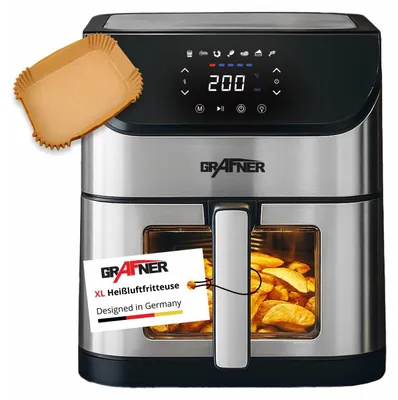 A Grafner XXL digital air fryer with a paper liner in the top left corner.