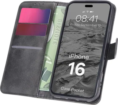 Produktbild von Etui z klapką Bizon Case Pocket do iPhone 16, czarne