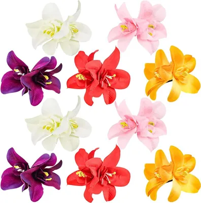 Imagen del producto de Horquillas con flores artificiales, 10 unidades, de colores variados, para la playa