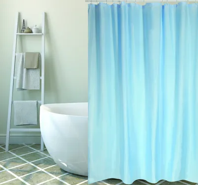 Produktbild von MSV Premium Anti-Schimmel Textil Duschvorhang - Anti-Bakteriell, waschbar, 100% wasserdicht, mit 12 Duschvorhangringen - Polyester, „Liso“ Blau 180x200cm –  Spain